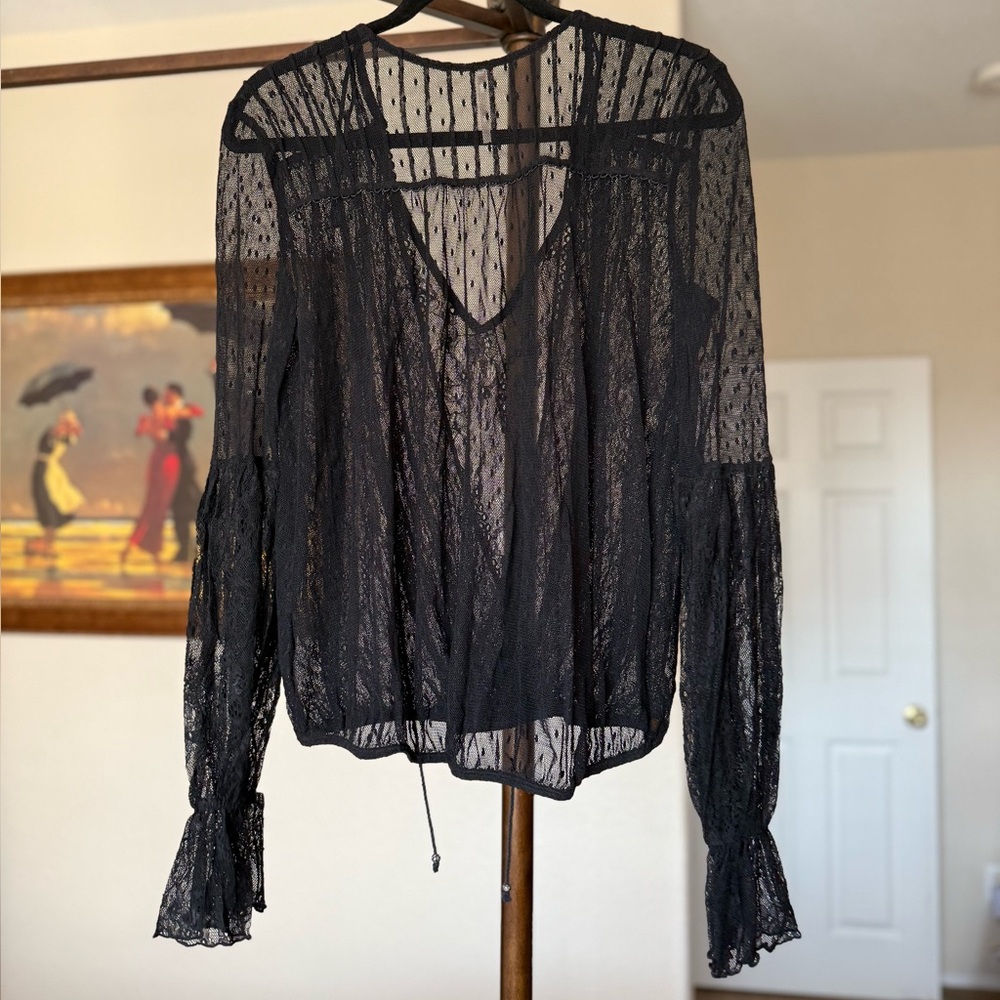 Free People Far Away Black Lace Top - Picture 5 of 9